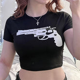 Bxoxo Streetwear vintage Y2K Women Crop Tops Gothic Aesthetic Geometric Pattern Print Hip Hop Casual Slim Harajuku Punk Emo Girls Tops